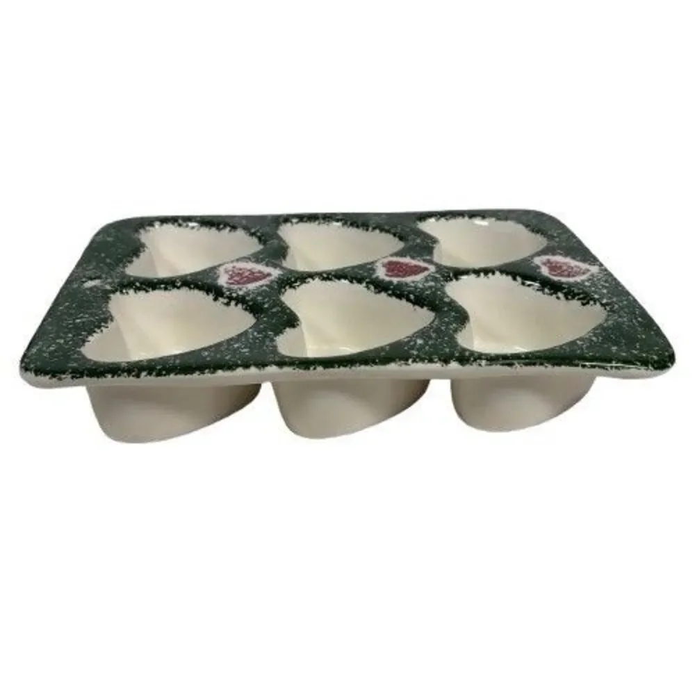 Spongeware Stoneware Heart Muffin Cupcake Baking Pan Cottagecore Granny Core